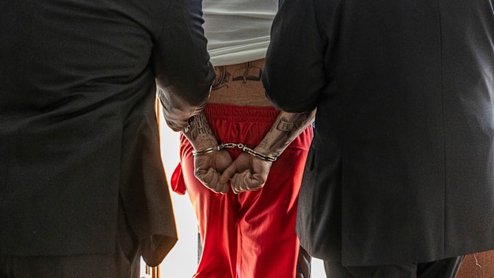 FX’s American Sports Story: Aaron Hernandez -- Pictured: (center) Josh Rivera as Aaron Hernandez. CR: Eric Liebowitz/ FX