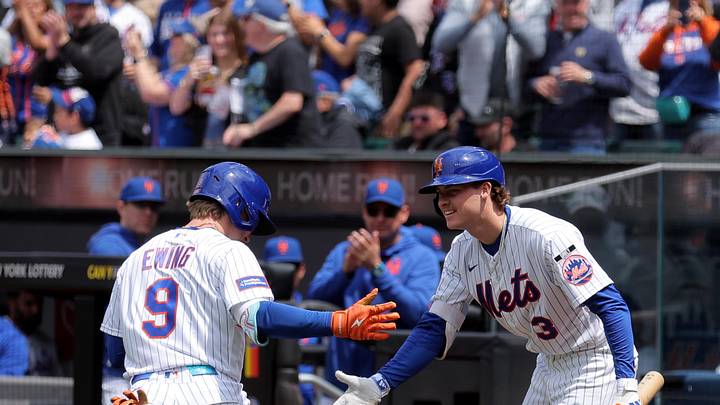 May 14, 2026; New York City, New York, USA; New York Mets center fielder A.J. Ewing (9) celebrates his solo home run against the Detroit Tigers with right fielder Carson Benge (3) during the third inning at Citi Field. The home run was the first of Ewing's MLB career. Mandatory Credit: Brad Penner-Imagn Images May 14, 2026; New York City, New York, USA; New York Mets center fielder A.J. Ewing (9) celebrates his solo home run against the Detroit Tigers with right fielder Carson Benge (3) during the third inning at Citi Field. The home run was the first of Ewing's MLB career. Mandatory Credit: Brad Penner-Imagn Images