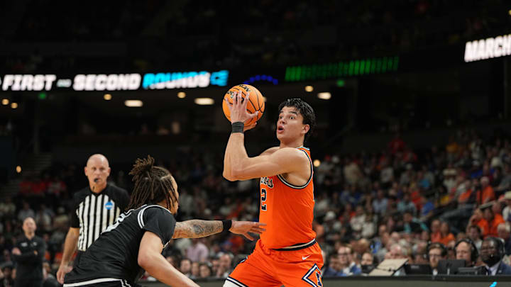 Mar 21, 2026; Greenville, SC, USA; Illinois Fighting Illini guard Andrej Stojakovic (2) drives to the basket against the VCU Rams during the second half of a second-round game of the NCAA Tournament Mar 21, 2026; Greenville, SC, USA; Illinois Fighting Illini guard Andrej Stojakovic (2) drives to the basket against the VCU Rams during the second half of a second-round game of the NCAA Tournament