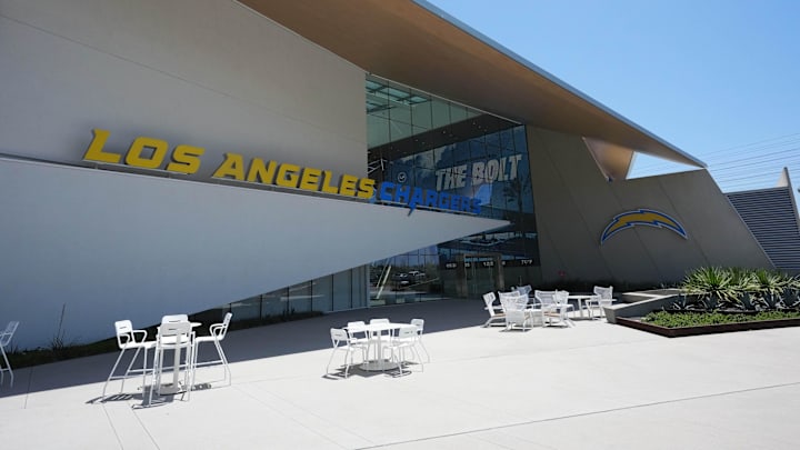 An overall view of the Los Angeles Chargers headquarters and practice facility at The Bolt. 