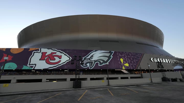 Feb 7, 2025; New Orleans, LA, USA; A general overall view of the Caesars Superdome, the site of the Super Bowl LIX between the Kansas City Chiefs and the Philadelphia Eagles. Feb 7, 2025; New Orleans, LA, USA; A general overall view of the Caesars Superdome, the site of the Super Bowl LIX between the Kansas City Chiefs and the Philadelphia Eagles.
