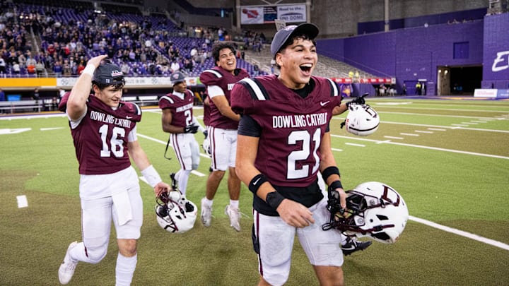 Dowling Catholic wins the Class 5A Iowa high school football championship on Nov. 21, 2025, at the UNI-Dome in Cedar Falls.