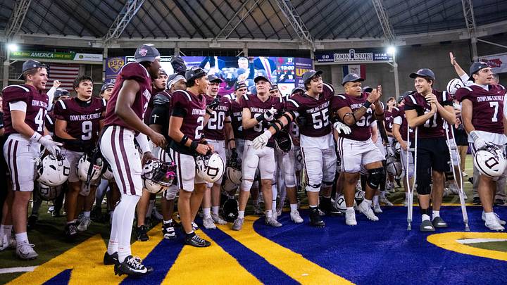 Dowling Catholic wins the Class 5A Iowa high school football championship on Nov. 21, 2025, at the UNI-Dome in Cedar Falls. Dowling Catholic wins the Class 5A Iowa high school football championship on Nov. 21, 2025, at the UNI-Dome in Cedar Falls.