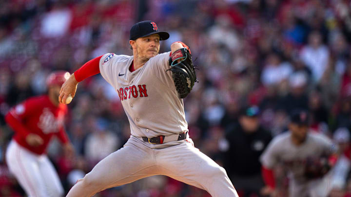 Boston Red Sox pitcher Sonny Gray (54) delivers a pitch in the third inning between the Cincinnati Reds and Boston Red Sox at Great American Ball Park in Cincinnati on Saturday, March 28, 2026.