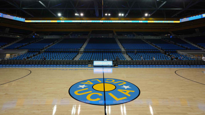 Nov 4, 2021; Los Angeles, CA, USA; A general overall view of the UCLA Bruins logo at Pauley Pavilion.