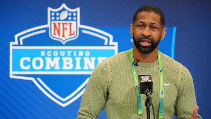 Cleveland Browns general manager Andrew Berry speaks during the NFL Scouting Combine.