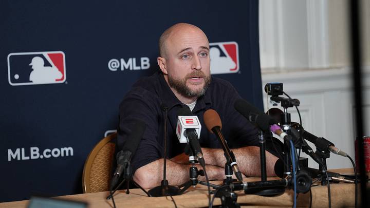 Rocco Baldelli answers questions at a press conference during the 2023 MLB Winter Meetings on Dec. 4, 2023. Rocco Baldelli answers questions at a press conference during the 2023 MLB Winter Meetings on Dec. 4, 2023.