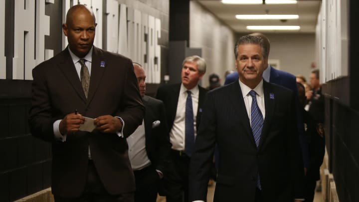 Former Kentucky Wildcats head coach John Calipari and associate head coach Kenny Payne in the tunnel before the game against the Texas Tech Red Raiders at United Supermarkets Arena. Former Kentucky Wildcats head coach John Calipari and associate head coach Kenny Payne in the tunnel before the game against the Texas Tech Red Raiders at United Supermarkets Arena.