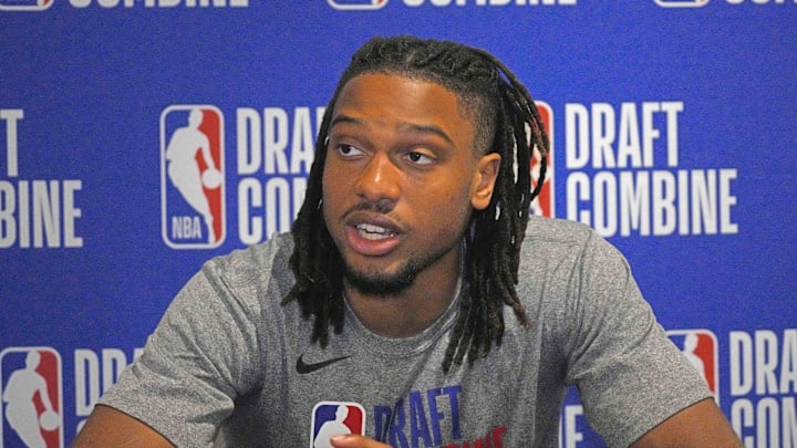 May 14, 2025; Chicago, Il, USA; Chaz Lanier talks to the media during the 2025 NBA Draft Combine at Marriott Marquis Chicago. Mandatory Credit: David Banks-Imagn Images May 14, 2025; Chicago, Il, USA; Chaz Lanier talks to the media during the 2025 NBA Draft Combine at Marriott Marquis Chicago. Mandatory Credit: David Banks-Imagn Images