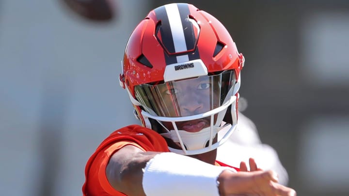 Browns quarterback Jameis Winston throws during minicamp, Wednesday, June 12, 2024, in Berea. Browns quarterback Jameis Winston throws during minicamp, Wednesday, June 12, 2024, in Berea.