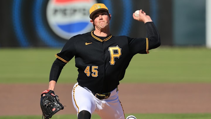Feb 23, 2026; Bradenton, Florida, USA; Pittsburgh Pirates pitcher Hunter Barco (45) throws a pitch during the fifth inning against the New York Yankees at LECOM Park. Mandatory Credit: Kim Klement Neitzel-Imagn Images Feb 23, 2026; Bradenton, Florida, USA; Pittsburgh Pirates pitcher Hunter Barco (45) throws a pitch during the fifth inning against the New York Yankees at LECOM Park. Mandatory Credit: Kim Klement Neitzel-Imagn Images