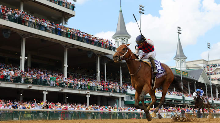 Rider Cristian Torres and horse Gun Pilot #10 racing during the Kentucky Derby on May 04, 2024. Rider Cristian Torres and horse Gun Pilot #10 racing during the Kentucky Derby on May 04, 2024.