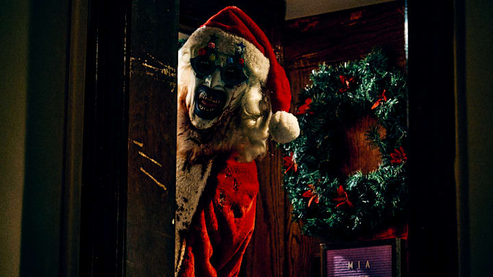 David Howard Thornton as “Art the Clown” in the horror film, TERRIFIER 3, a Cineverse release. Photo courtesy of Jesse Korman/Dark Age Cinema
