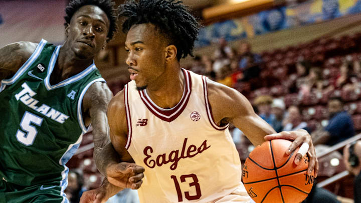 Boston College guard Donald Hand Jr. drives against the Tulane Green Wave. 