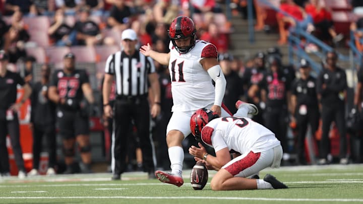 San Diego State Aztecs kicker Gabriel Plascencia (11). San Diego State Aztecs kicker Gabriel Plascencia (11).