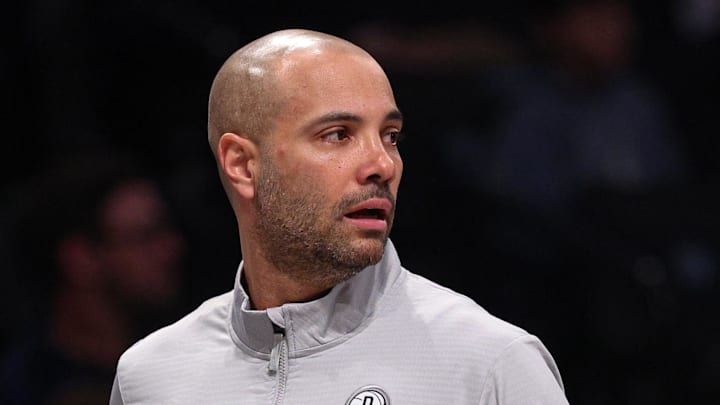 Feb 4, 2025; Brooklyn, New York, USA; Brooklyn Nets head coach Jordi Fernandez looks on during the first quarter against the Houston Rockets at Barclays Center. Mandatory Credit: Vincent Carchietta-Imagn Images Feb 4, 2025; Brooklyn, New York, USA; Brooklyn Nets head coach Jordi Fernandez looks on during the first quarter against the Houston Rockets at Barclays Center. Mandatory Credit: Vincent Carchietta-Imagn Images
