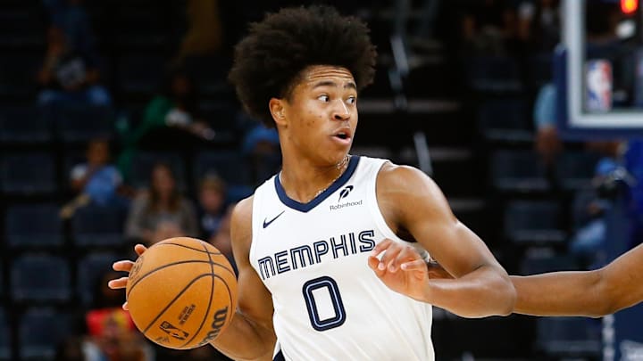 Oct 10, 2024; Memphis, Tennessee, USA; Memphis Grizzlies forward Jaylen Wells (0) dribbles during the second half against the Charlotte Hornets at FedExForum. Mandatory Credit: Petre Thomas-Imagn Images Oct 10, 2024; Memphis, Tennessee, USA; Memphis Grizzlies forward Jaylen Wells (0) dribbles during the second half against the Charlotte Hornets at FedExForum. Mandatory Credit: Petre Thomas-Imagn Images