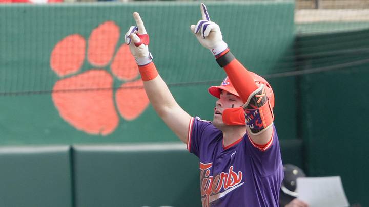 Clemson catcher Nate Savoie hits a home run against Army West Point during the bottom of the third inning Clemson catcher Nate Savoie hits a home run against Army West Point during the bottom of the third inning