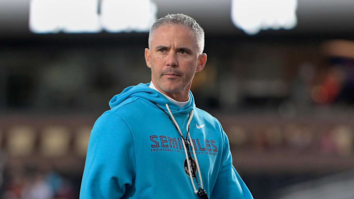 Florida State Seminoles head coach Mike Norvell looks on before the game. Florida State Seminoles head coach Mike Norvell looks on before the game.