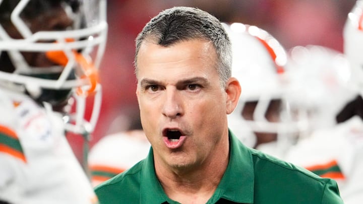 Miami (FL) Hurricanes head coach Mario Cristobal during the Vrbo Fiesta Bowl and CFP semifinal game at State Farm Stadium on Jan. 8, 2026, in Glendale.