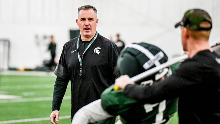 Michigan State's head coach Pat Fitzgerald instructs players during spring football practice on Tuesday, March 24, 2026, in East Lansing. Michigan State's head coach Pat Fitzgerald instructs players during spring football practice on Tuesday, March 24, 2026, in East Lansing.