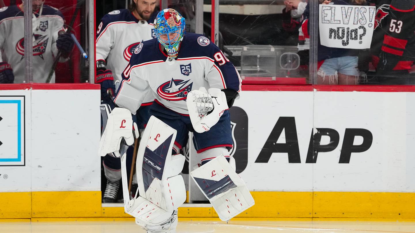 Elvis Merzlikins will miss time after surgery, leaving the Blue Jackets crease shorthanded
