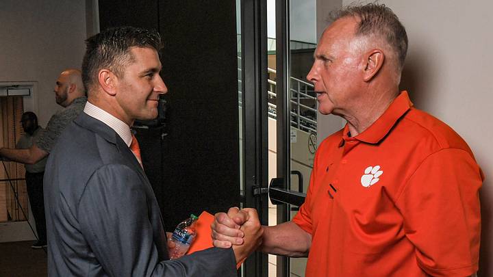Clemson former head coach Jack Leggett (right) was elected to the Clemson Ring of Honor, announced on Wednesday. Clemson former head coach Jack Leggett (right) was elected to the Clemson Ring of Honor, announced on Wednesday.