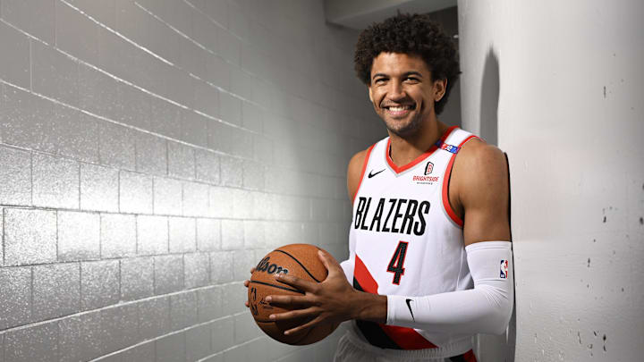 Sep 30, 2024; Portland, Oregon, USA; Portland Trail Blazers guard Matisse Thybulle (4). Mandatory Credit: Troy Wayrynen-Imagn Images Sep 30, 2024; Portland, Oregon, USA; Portland Trail Blazers guard Matisse Thybulle (4). Mandatory Credit: Troy Wayrynen-Imagn Images