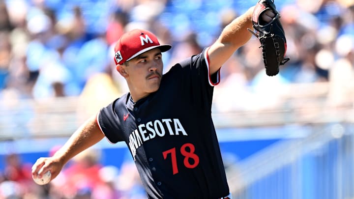 Mar 11, 2025; Dunedin, Florida, USA; Minnesota Twins starting pitcher Andrew Morris (78) throws a pitch in the first inning against the Toronto Blue Jays during spring training at TD Ballpark. Mar 11, 2025; Dunedin, Florida, USA; Minnesota Twins starting pitcher Andrew Morris (78) throws a pitch in the first inning against the Toronto Blue Jays during spring training at TD Ballpark.