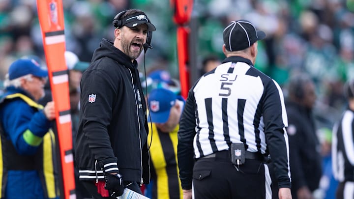 Dec 31, 2023; Philadelphia, Pennsylvania, USA; Philadelphia Eagles Nick Sirianni reacts