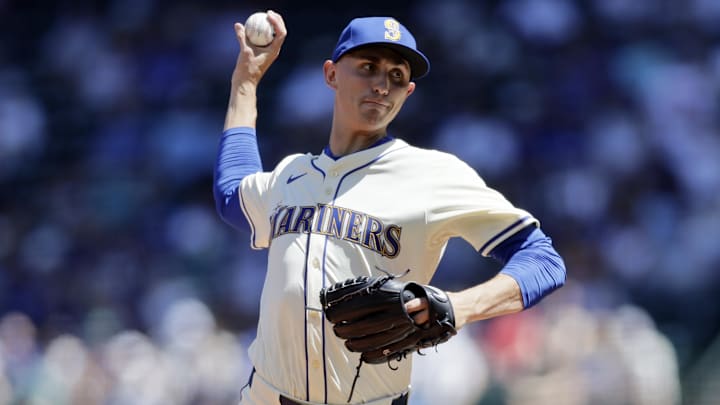 Seattle Mariners pitcher George Kirby throws during a game against the Toronto Blue Jays on July 7, 2024, at T-Mobile Park.