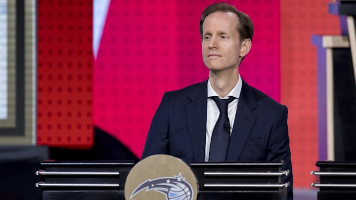 May 15, 2018; Chicago, IL, USA; Orlando Magic President of Basketball Operations Jeff Weltman during the 2018 NBA Draft Lottery at the Palmer House Hilton. Mandatory Credit: Patrick Gorski-Imagn Images