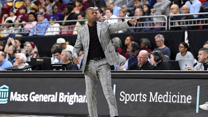 Jan 20, 2024; Chestnut Hill, Massachusetts, USA; Boston College Eagles head coach Earl Grant signals during the first half against the North Carolina Tar Heels at Conte Forum. Mandatory Credit: Eric Canha-Imagn Images Jan 20, 2024; Chestnut Hill, Massachusetts, USA; Boston College Eagles head coach Earl Grant signals during the first half against the North Carolina Tar Heels at Conte Forum. Mandatory Credit: Eric Canha-Imagn Images