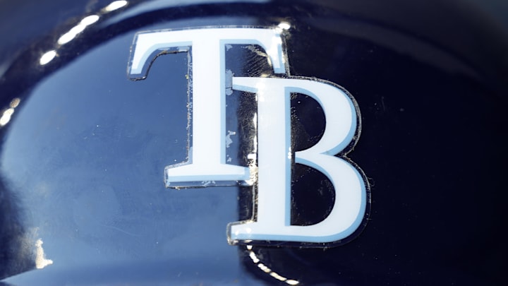 Aug 9, 2022; Milwaukee, Wisconsin, USA; The Tampa Bay Rays logo on a batting helmet prior to the game against the Milwaukee Brewers at American Family Field. Mandatory Credit: Jeff Hanisch-Imagn Images Aug 9, 2022; Milwaukee, Wisconsin, USA; The Tampa Bay Rays logo on a batting helmet prior to the game against the Milwaukee Brewers at American Family Field. Mandatory Credit: Jeff Hanisch-Imagn Images