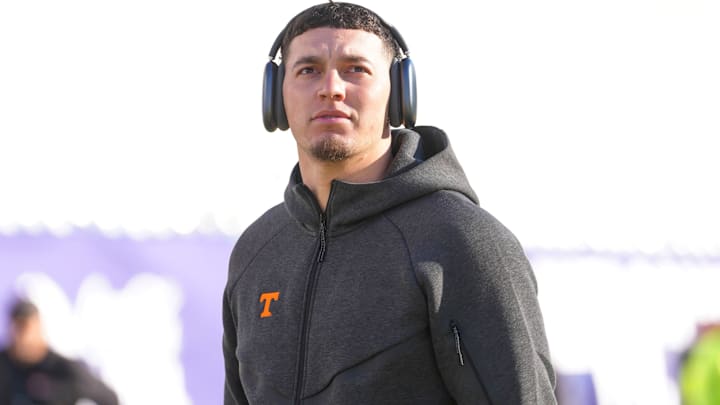 Tennessee quarterback Joey Aguilar (6) arrives at the 2025 Music City Bowl at Nissan Stadium in Nashville, Tenn., on Dec. 30, 2025.