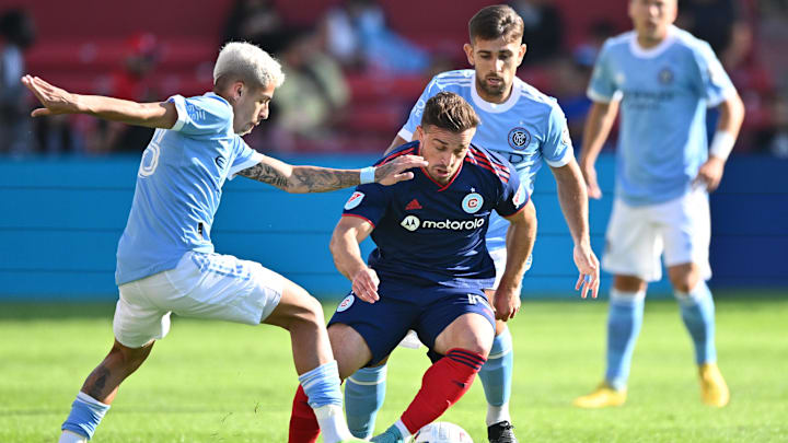 Aug 21, 2022; Chicago, Illinois, USA;  Chicago Fire FC midfielder Xherdan Shaqiri (10) keeps control