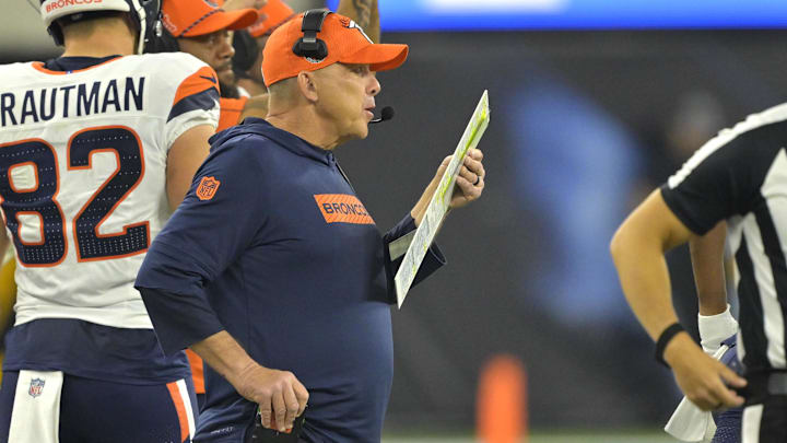 Dec 19, 2024; Inglewood, California, USA;  Denver Broncos head coach Sean Payton on the sidelines in the first half against the Los Angeles Chargers at SoFi Stadium. 