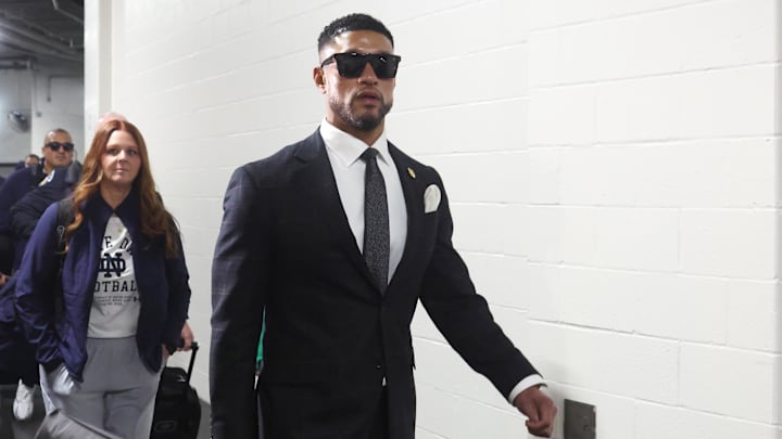 Notre Dame Fighting Irish head coach Marcus Freeman has been linked as a top candidate to replace Brian Daboll as head coach of the New York Giants.