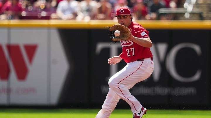 Sep 6, 2026; Cincinnati, Ohio, USA; Cincinnati Reds first baseman Sal Stewart fields the ball hit by Milwaukee Brewers outfielder Sal Frelick for an out, in the first inning at Great American Ball Park. Mandatory Credit: Aaron Doster-Imagn Images Sep 6, 2026; Cincinnati, Ohio, USA; Cincinnati Reds first baseman Sal Stewart fields the ball hit by Milwaukee Brewers outfielder Sal Frelick for an out, in the first inning at Great American Ball Park. Mandatory Credit: Aaron Doster-Imagn Images