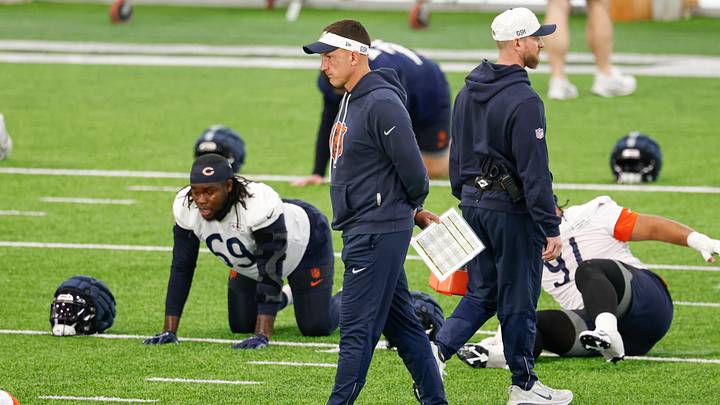 May 8, 2026; Lake Forest, IL, USA; Chicago Bears defensive coordinator Dennis Allen walks on the field during Rookie Minicamp at Halas Hall. Mandatory Credit: Kamil Krzaczynski-Imagn Images May 8, 2026; Lake Forest, IL, USA; Chicago Bears defensive coordinator Dennis Allen walks on the field during Rookie Minicamp at Halas Hall. Mandatory Credit: Kamil Krzaczynski-Imagn Images