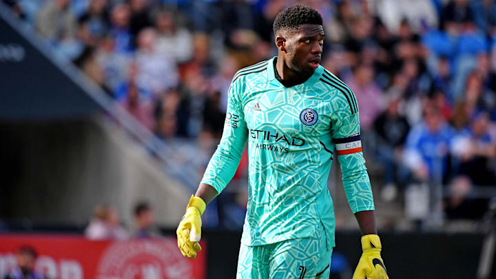 Oct 23, 2022; Montreal, Quebec, Canada; New York City goalkeeper Sean Johnson (1) looks on during