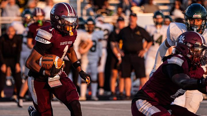 Harper Woods wide receiver Dakota Guerrant runs against Birmingham Groves during the first half at Harper Woods High School in Harper Woods on Friday, Sept. 12, 2025.