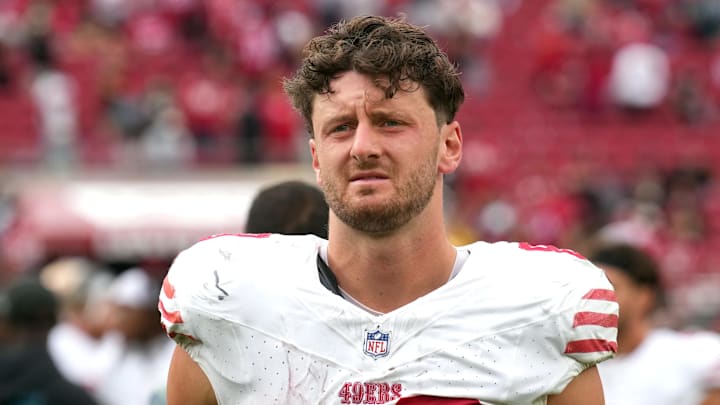 San Francisco 49ers tight end Jake Tonges (88) after the game against the Jacksonville Jaguars at Levi's Stadium. 