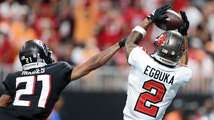 Emeka Egbuka catches the game-winning touchdown. Tampa Bay Buccaneers v Atlanta Falcons