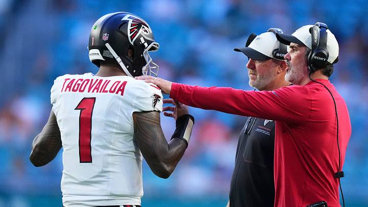 Atlanta Falcons quarterback Tua Tagovailoa, head coach Kevin Stefanski Atlanta Falcons quarterback Tua Tagovailoa, head coach Kevin Stefanski