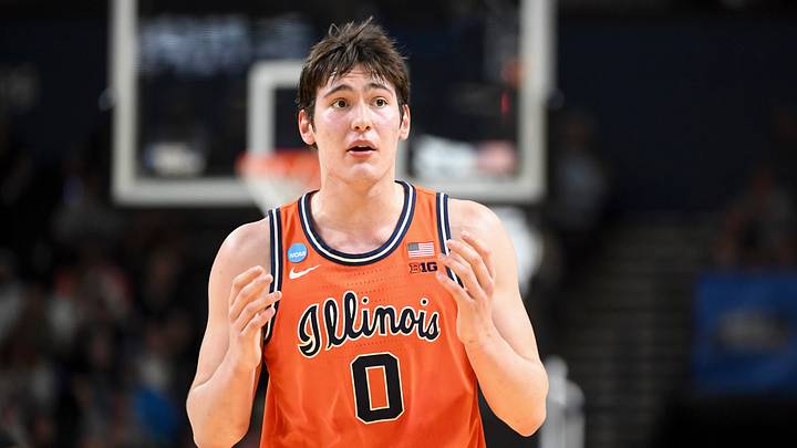 Illinois Fighting Illini forward David Mirkovic (0) reacts to a foul call Saturday, March 21, 2026, during the NCAA Men’s Basketball Tournament second round game against the VCU Rams at Bon Secours Wellness Arena in Greenville, South Carolina. Illinois Fighting Illini forward David Mirkovic (0) reacts to a foul call Saturday, March 21, 2026, during the NCAA Men’s Basketball Tournament second round game against the VCU Rams at Bon Secours Wellness Arena in Greenville, South Carolina.