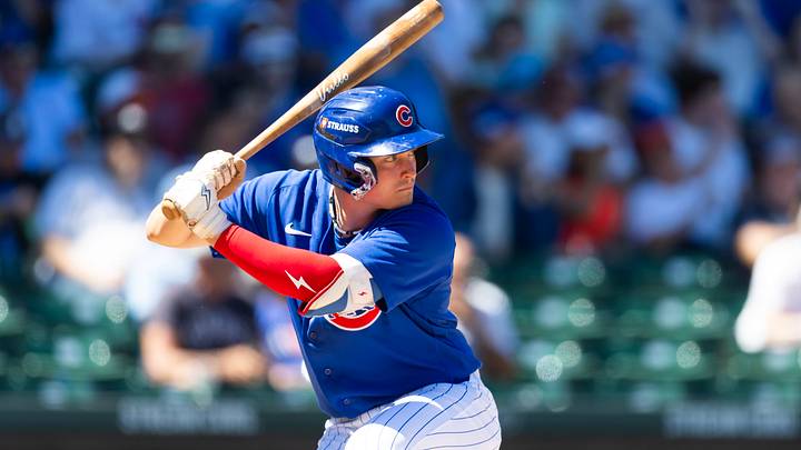 Mar 24, 2026; Mesa, Arizona, USA; Chicago Cubs first baseman Josiah Hartshorn against the New York Yankees during spring training at Sloan Park. Mandatory Credit: Mark J. Rebilas-Imagn Images Mar 24, 2026; Mesa, Arizona, USA; Chicago Cubs first baseman Josiah Hartshorn against the New York Yankees during spring training at Sloan Park. Mandatory Credit: Mark J. Rebilas-Imagn Images