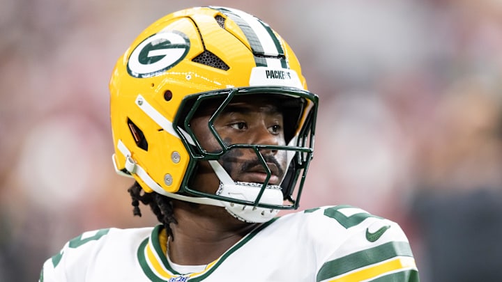Oct 19, 2025; Glendale, Arizona, USA; Green Bay Packers quarterback Malik Willis (2) against the Arizona Cardinals at State Farm Stadium. Mandatory Credit: Mark J. Rebilas-Imagn Images