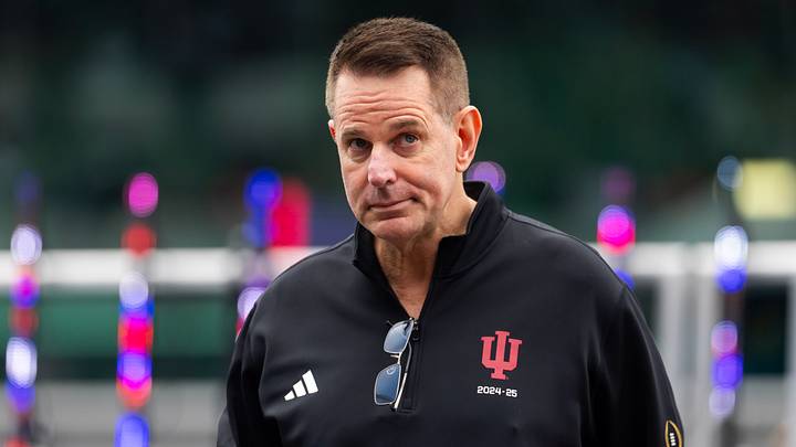 May 24, 2026; Indianapolis, Indiana, USA; Indiana Football has coach Curt Cignetti during the 110th running of the Indianapolis 500 at Indianapolis Motor Speedway. Mandatory Credit: Mark J. Rebilas-Imagn Images