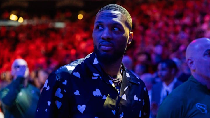 Mar 24, 2025; Phoenix, Arizona, USA: Milwaukee Bucks guard Damian Lillard before the game against the Phoenix Suns at Footprint Center. Mandatory Credit: Mark J. Rebilas-Imagn Images